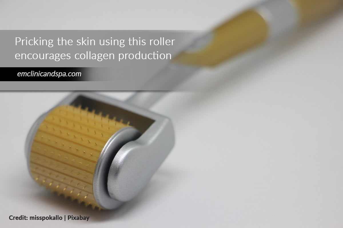 Pricking the skin using this roller encourages collagen production